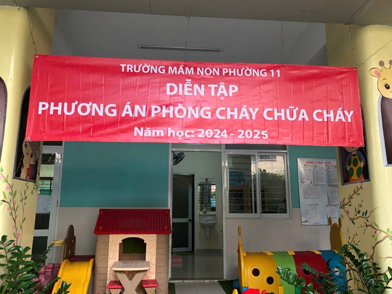 Trường Mầm non Phường 11 Diễn tập Phương án Phòng Cháy Chữa Cháy Năm học 2024-2025